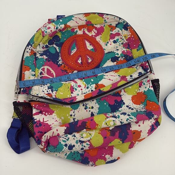 Peace Of Cake Splatter Print Peace Symbol Backpack Multicolor - Picture 12 of 14